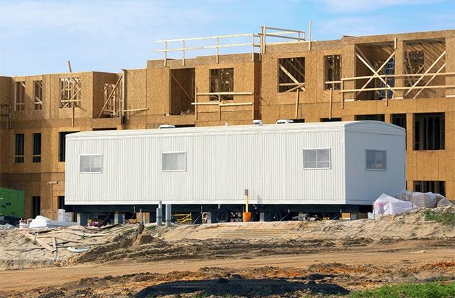 construction workers meeting at office trailers on rent in Oak Park